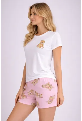 Kadın Kısa Kollu Pijama Takımı Şortlu Yazlık Rahat Kalıp Ev Giyim