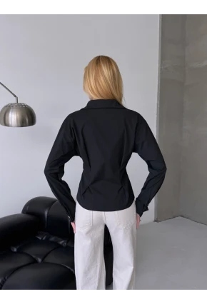 Kadın Korse Detaylı Gold Düğmeli Siyah Gömlek