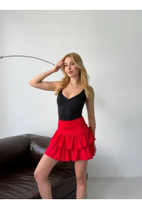 Kadın Kuş Gözü Detaylı Mini Etek Kırmızı