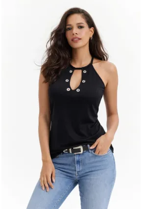 Kadın Kuşgözü Yaka Detay Kolsuz Bluz