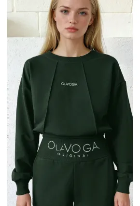 Kadın Logo Baskılı Crop Sweatshirt Jogger Eşofman Takımı