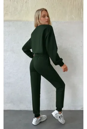 Kadın Logo Baskılı Crop Sweatshirt Jogger Eşofman Takımı