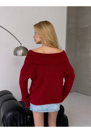 Kadın Madonna Yaka Triko Bordo