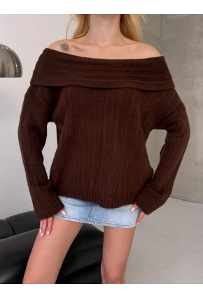 Kadın Madonna Yaka Triko Kahve