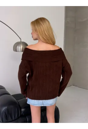 Kadın Madonna Yaka Triko Kahve