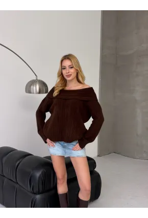 Kadın Madonna Yaka Triko Kahve