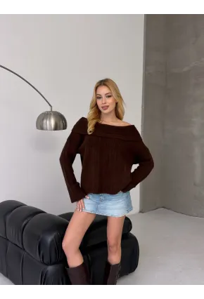 Kadın Madonna Yaka Triko Kahve