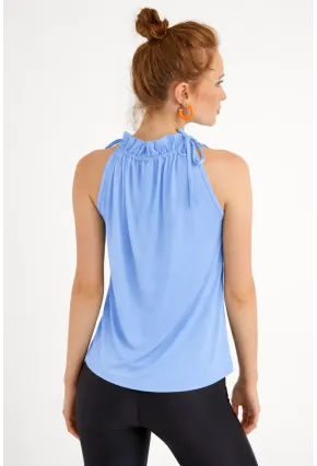 Kadın Mavi Yakası Fırfırlı Kolsuz Bluz BTH01