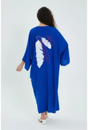 Kadın Maxi Boy Beyaz Tüy Nakışlı Gömlek Elbise