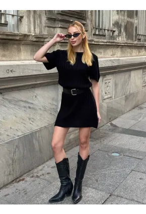 Kadın Nervürlü Mini Triko Elbise