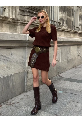 Kadın Nervürlü Mini Triko Elbise