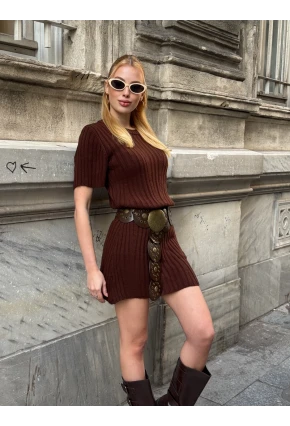 Kadın Nervürlü Mini Triko Elbise