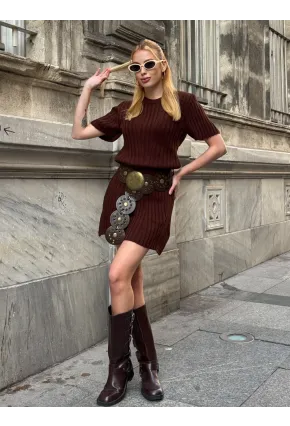 Kadın Nervürlü Mini Triko Elbise