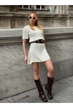 Kadın Nervürlü Mini Triko Elbise