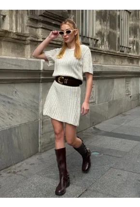 Kadın Nervürlü Mini Triko Elbise