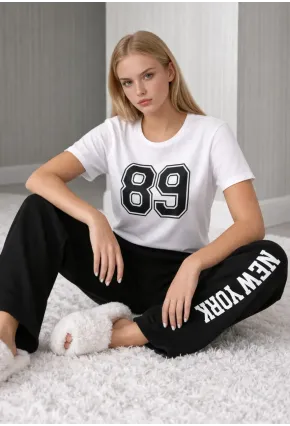 Kadın New York Baskılı Alt Üst Pijama Takımı