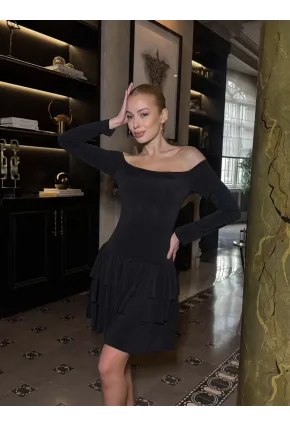 Kadın Omuz Detay Mini Elbise Siyah