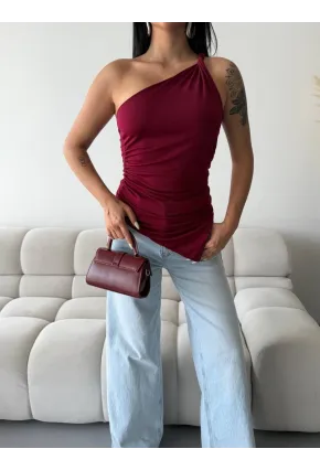 Kadın Omuz Detay Tasarım Bluz Bordo