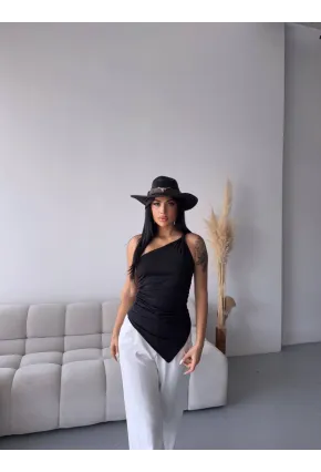 Kadın Omuz Detay Tasarım Bluz Siyah