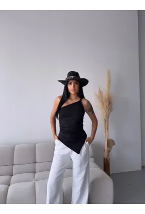 Kadın Omuz Detay Tasarım Bluz Siyah