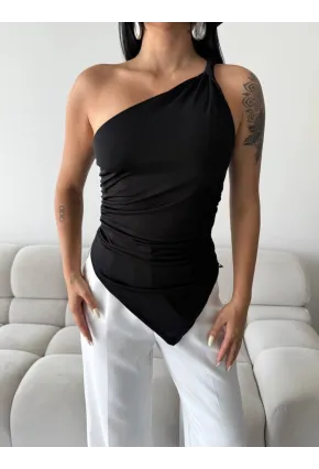 Kadın Omuz Detay Tasarım Bluz Siyah