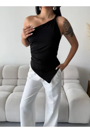 Kadın Omuz Detay Tasarım Bluz Siyah