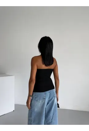 Kadın Omuz Toka Detay Bluz Siyah