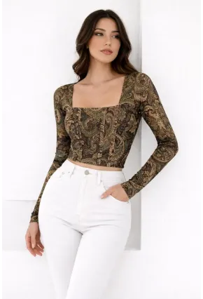 Kadın Paisley Desenli Kare Yaka Bluz