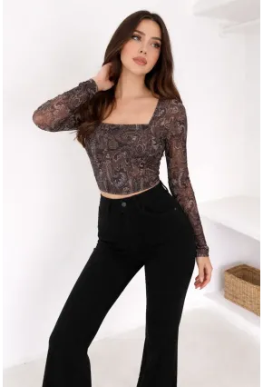 Kadın Paisley Desenli Kare Yaka Bluz