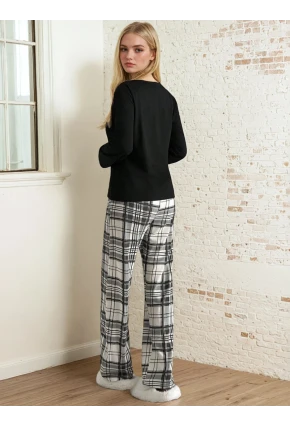 Kadın Ekose Fiyonk Baskılı Pijama Takım