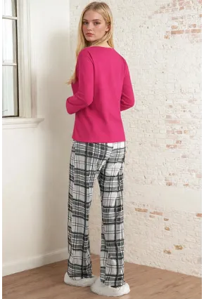Kadın Ekose Fiyonk Baskılı Pijama Takım