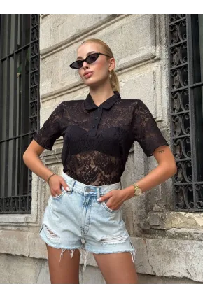 Kadın Polo Yaka Dantel Gömlek