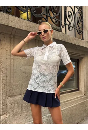 Kadın Polo Yaka Dantel Gömlek
