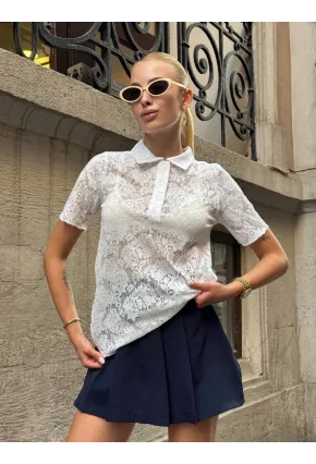 Kadın Polo Yaka Dantel Gömlek