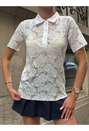 Kadın Polo Yaka Dantel Gömlek