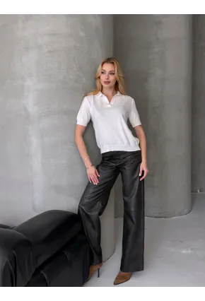 Kadın Polo Yaka Kısa Kollu Triko Bluz