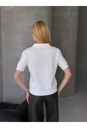 Kadın Polo Yaka Kısa Kollu Triko Bluz