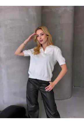 Kadın Polo Yaka Kısa Kollu Triko Bluz