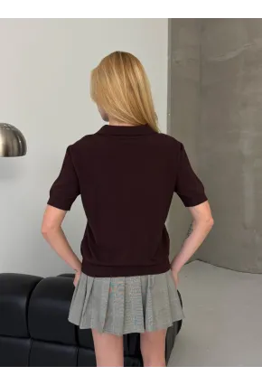 Kadın Polo Yaka Kısa Kollu Triko Bluz