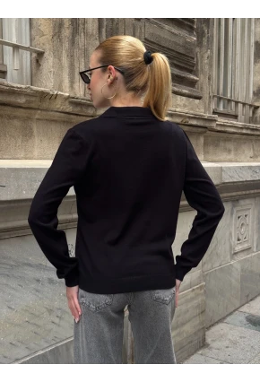 Kadın Polo Yaka Kısa Kollu Triko Bluz