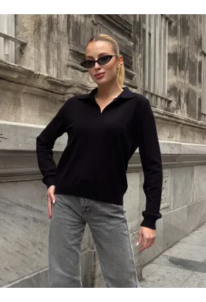 Kadın Polo Yaka Kısa Kollu Triko Bluz
