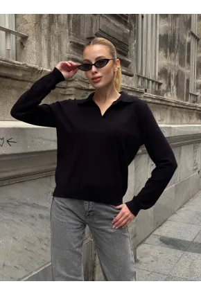 Kadın Polo Yaka Kısa Kollu Triko Bluz