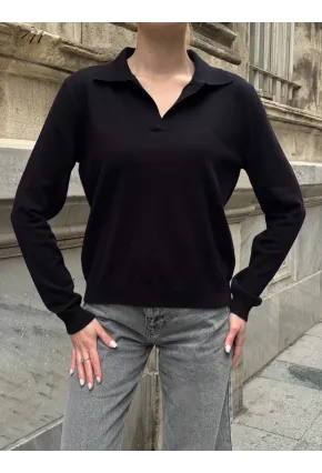 Kadın Polo Yaka Kısa Kollu Triko Bluz