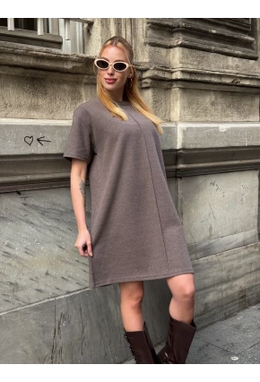 Kadın Rahat Kesim Soft Kısa Elbise Kahve