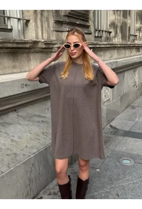 Kadın Rahat Kesim Soft Kısa Elbise Kahve