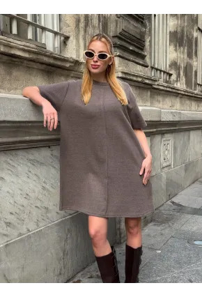 Kadın Rahat Kesim Soft Kısa Elbise Kahve