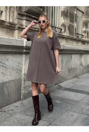 Kadın Rahat Kesim Soft Kısa Elbise Kahve