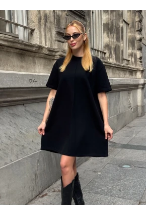 Kadın Rahat Kesim Soft Kısa Elbise Siyah