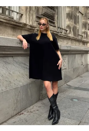 Kadın Rahat Kesim Soft Kısa Elbise Siyah