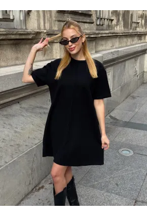 Kadın Rahat Kesim Soft Kısa Elbise Siyah